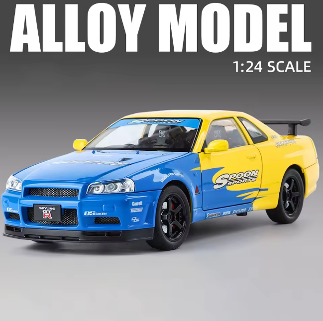 1:24 Diecast Nissan Skyline GTR-R34 Modified Model Car