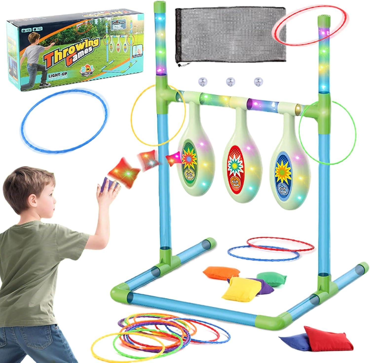 2in1 Light-up Ring Toss & Bean Bag Throwing Game