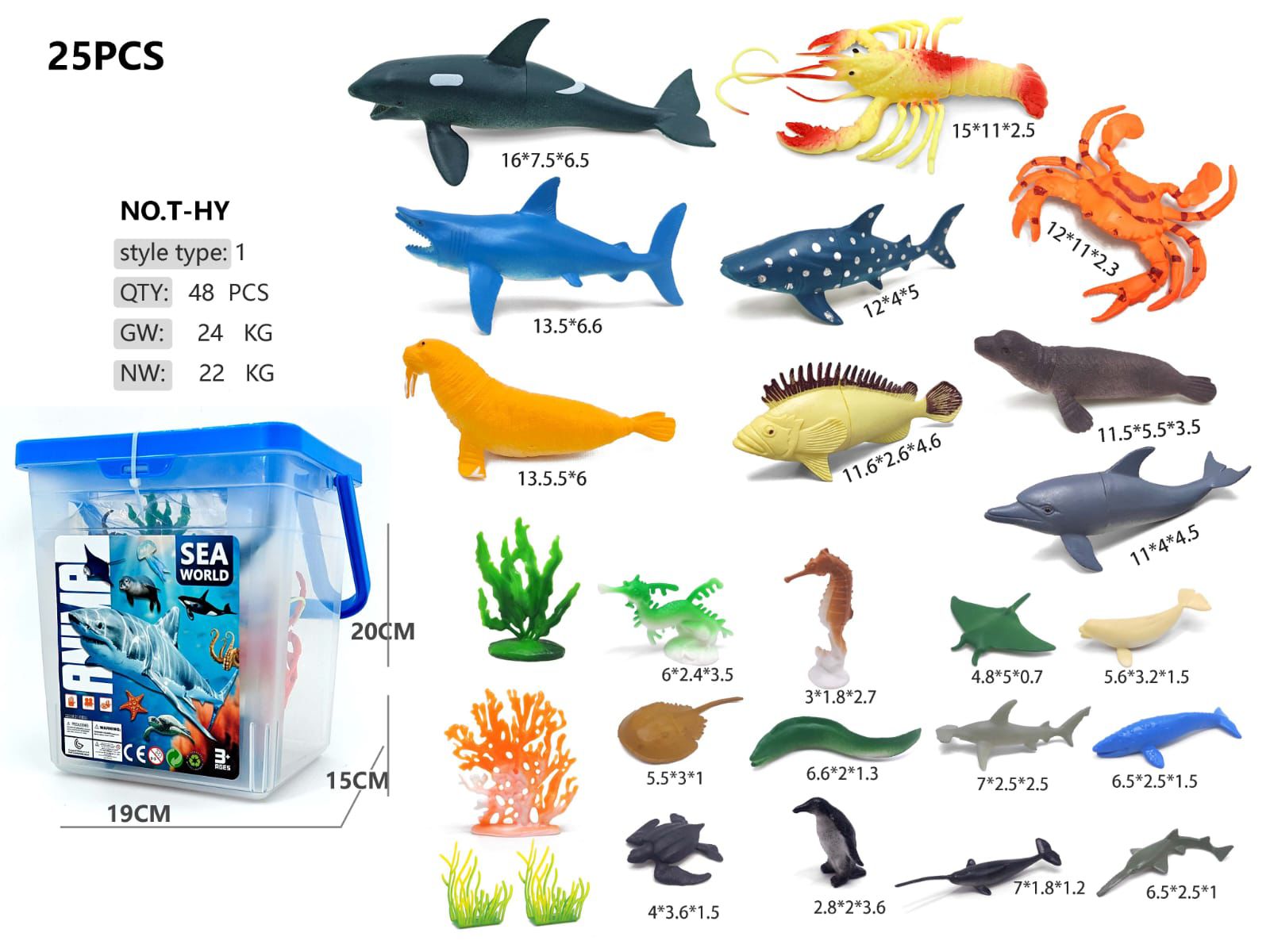 25Pcs Kids Wild Sea Animal World Toy With Storage Box