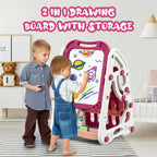 90cm Multi-functional Artistic Drawing Board With Book Shelf - Pink