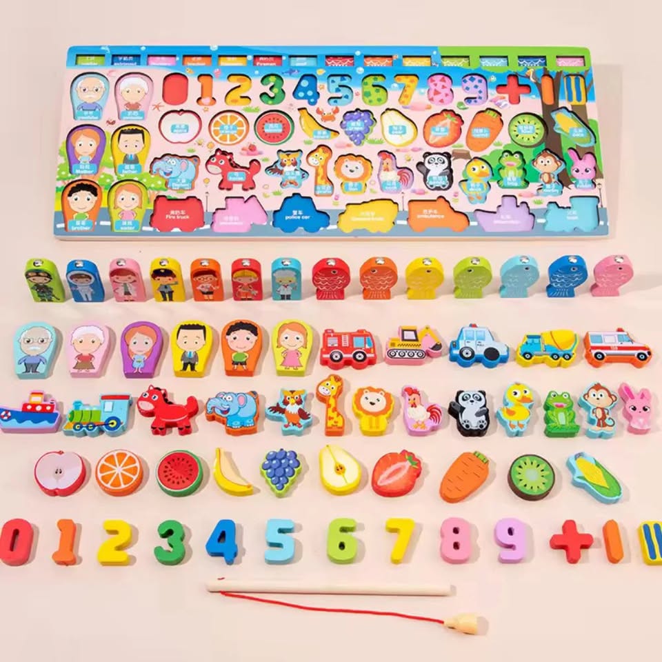 Wooden 6in1 Cartoon Character Fishing Board