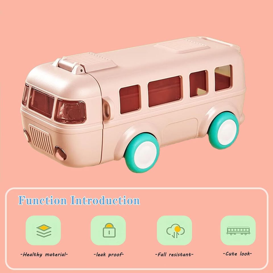 270gms 500ml Cute Bus Design Kids Water Bottle - Pink