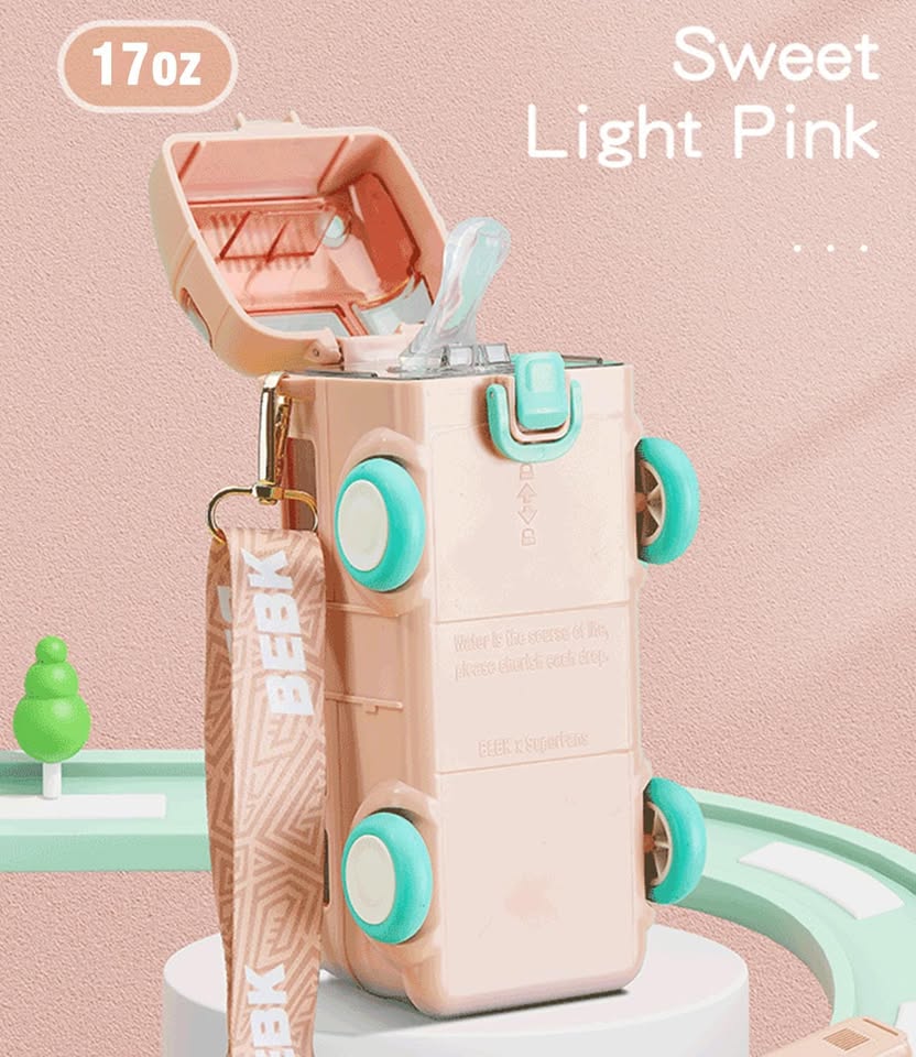 270gms 500ml Cute Bus Design Kids Water Bottle - Pink