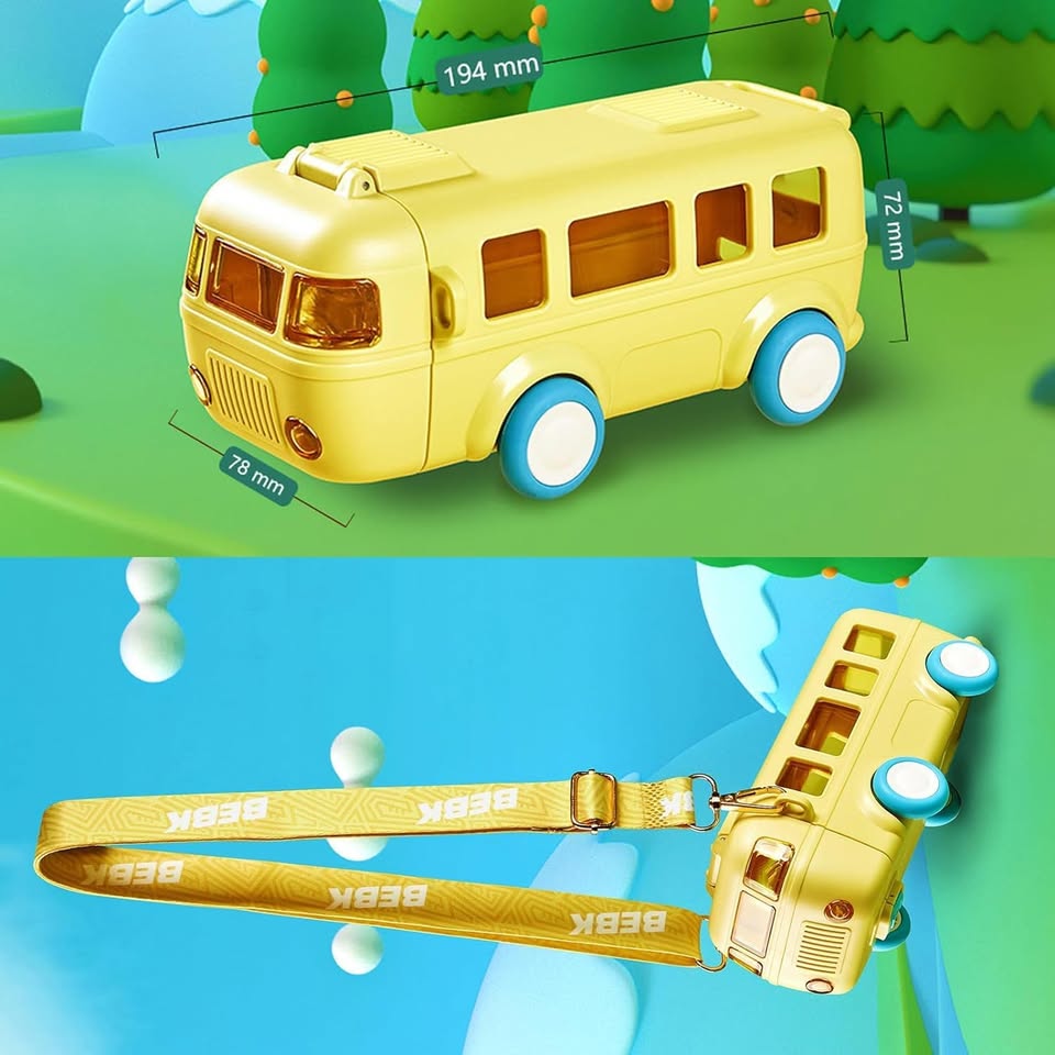 270gms 500ml Cute Bus Design Kids Water Bottle - Yellow