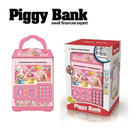 Kids Fingerprint & Swipe Card Unlock Piggy Bank - Pink