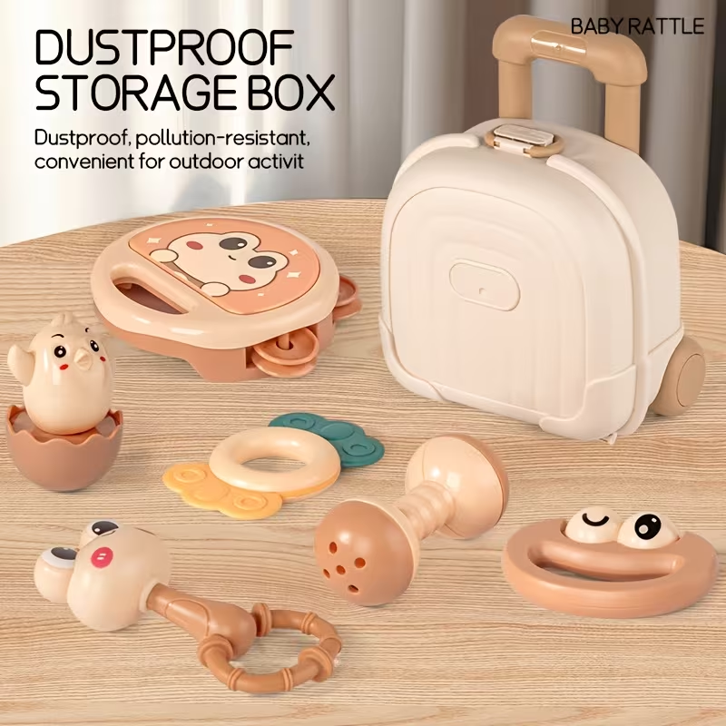 6Pcs Baby Rattles & Teether Set With Storage Suitcase