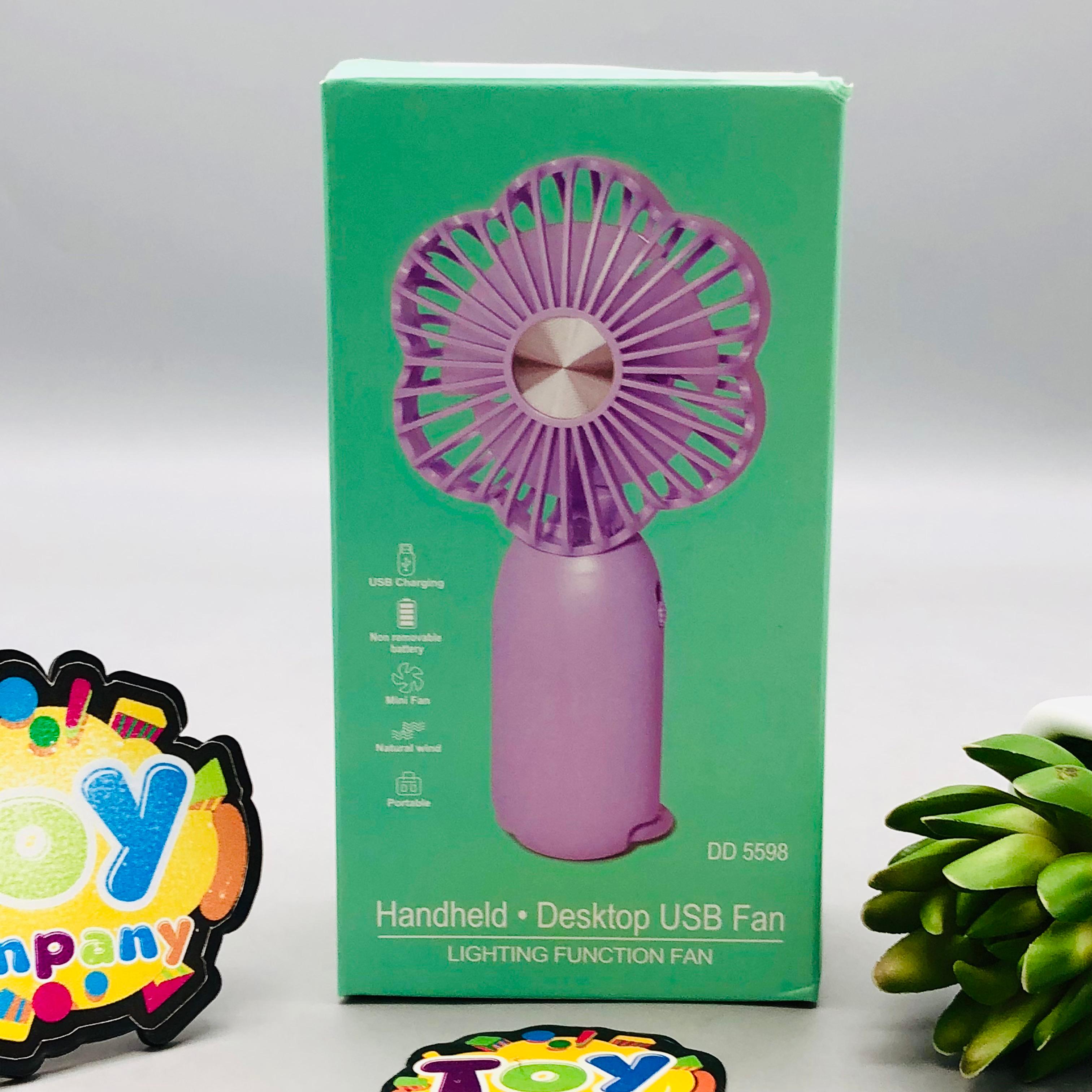 6" Rechargeable Mini Flower Theme Handheld Fan With Light
