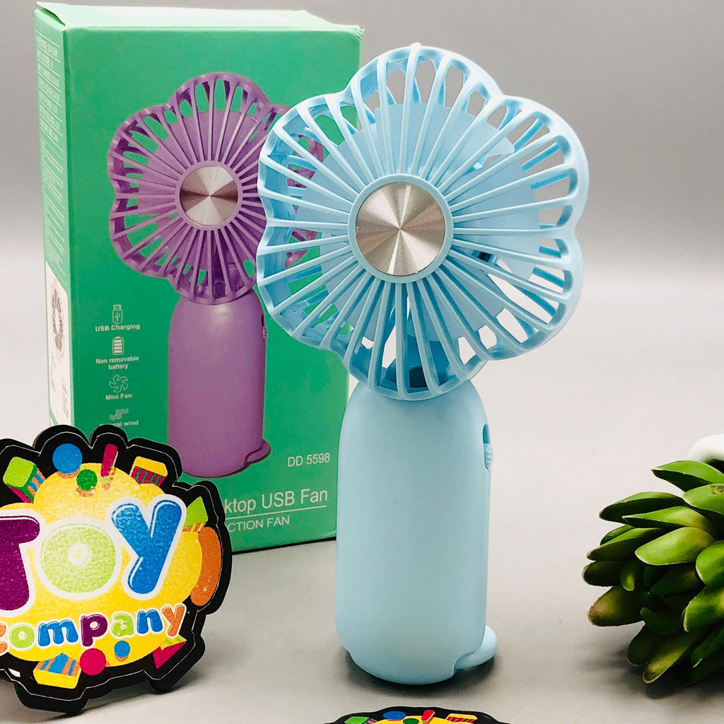 6" Rechargeable Mini Flower Theme Handheld Fan With Light