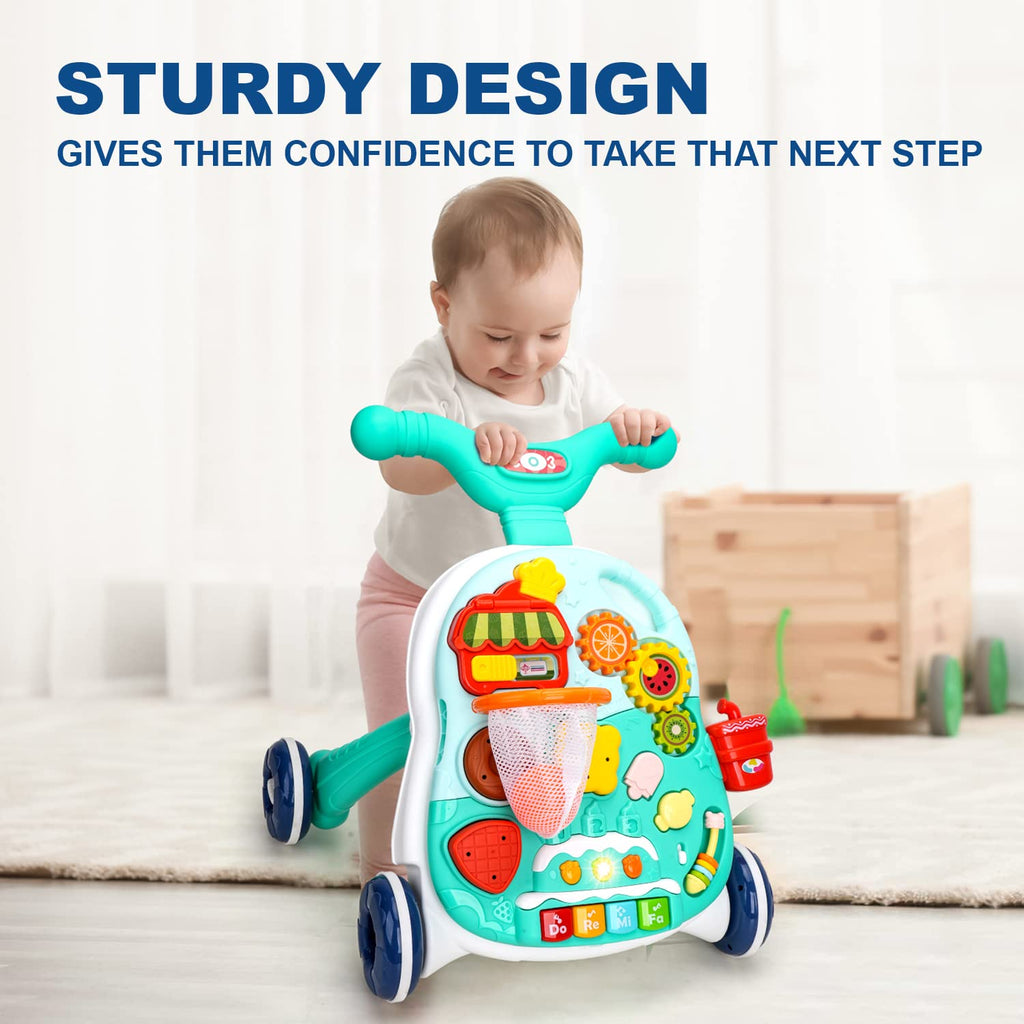 Huanger 2in1 Baby Musical Walker & Activity Table - Green