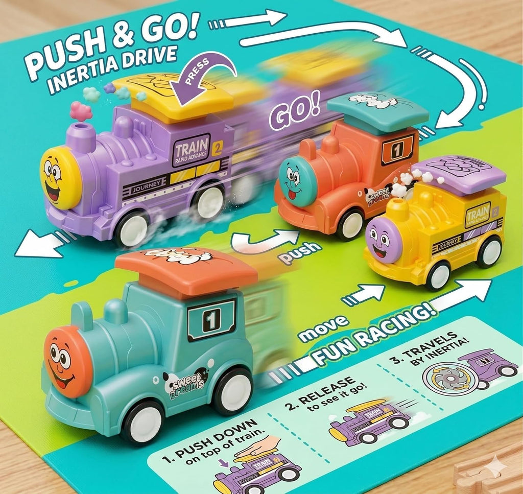 ABS Cute Press & Go Little Train - 4Pcs