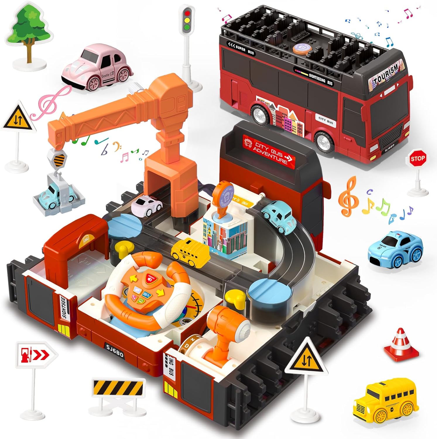 2in1 Deform Double Decker Bus Adventure Track - Red
