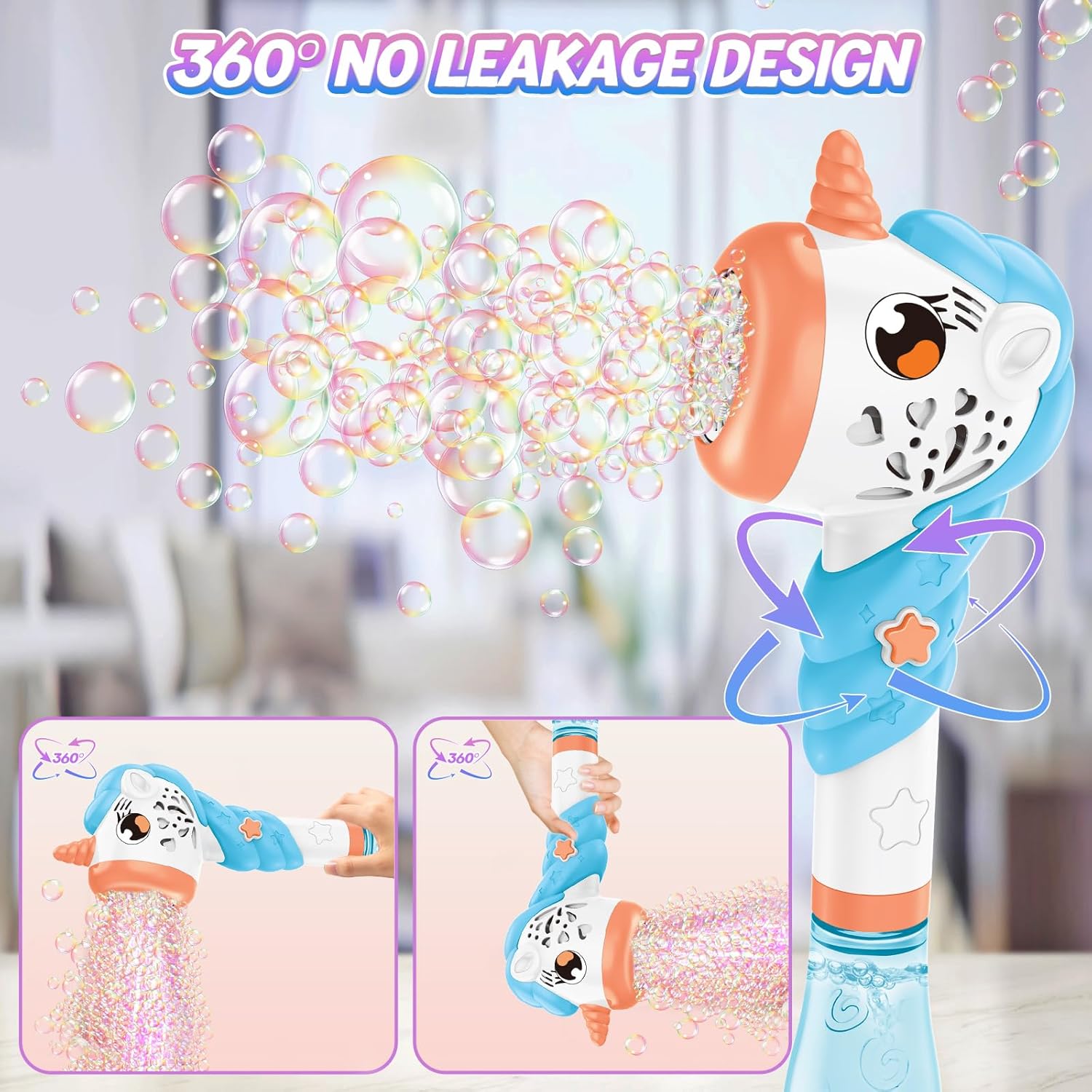 8 Holes Battery Operated Unicorn Colorful Bubble Stick