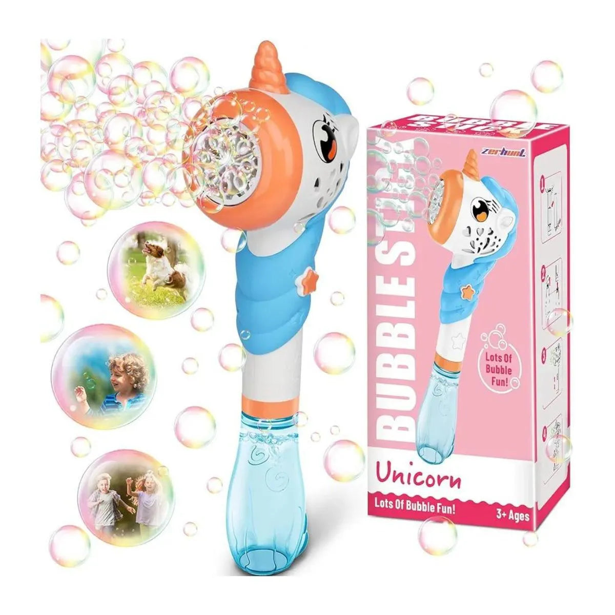 8 Holes Battery Operated Unicorn Colorful Bubble Stick
