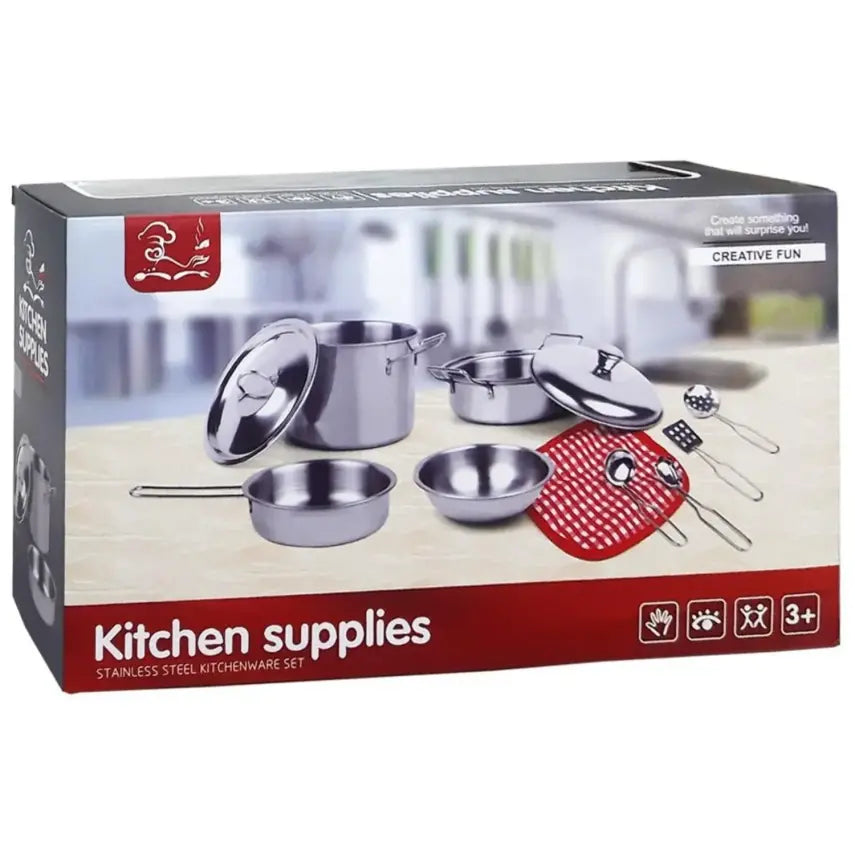 9Pcs Kids Stainless Steel Kitchen Cookware Play Set