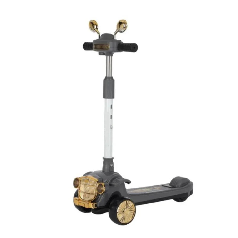 Vintage Car Design Kids Scooter With Light & Music - Gray