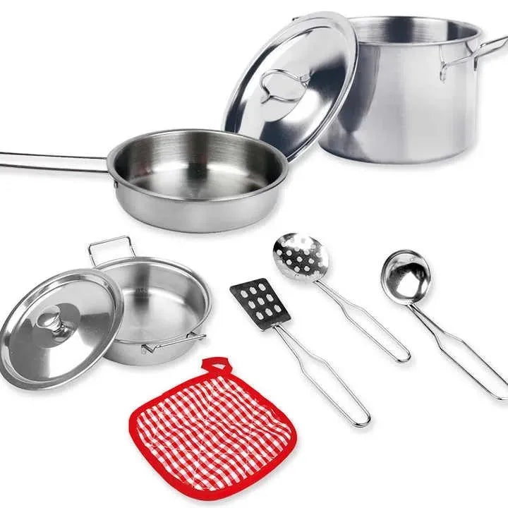 9Pcs Kids Stainless Steel Kitchen Cookware Play Set