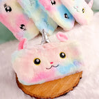 Plush Rainbow Fur Pencil Pouch - 1Pc