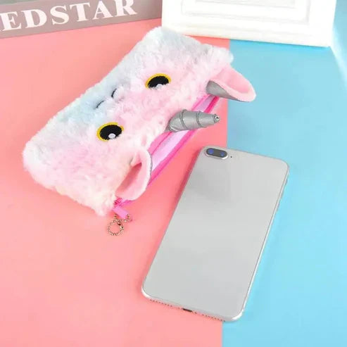 Plush Rainbow Fur Pencil Pouch - 1Pc
