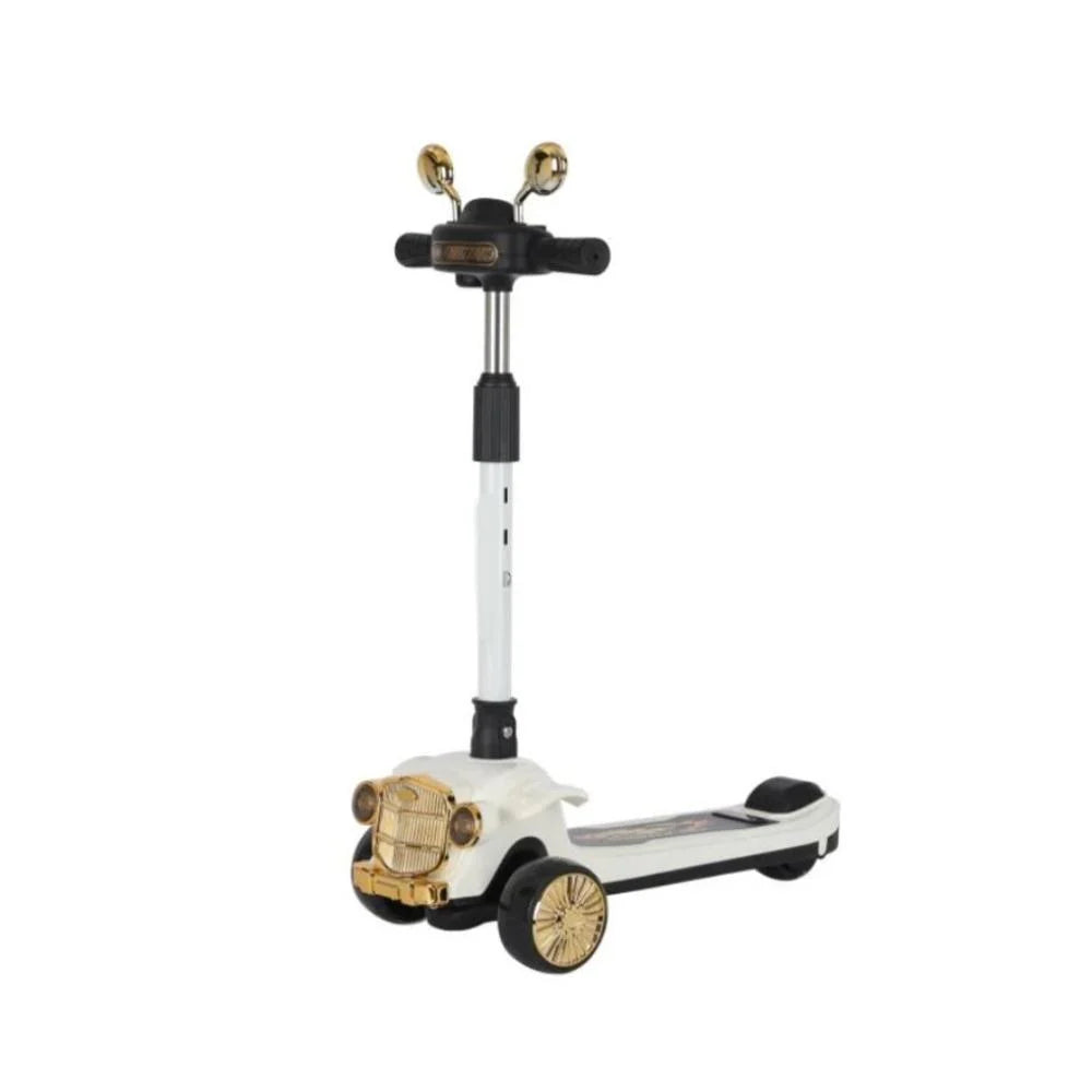 Vintage Car Design Kids Scooter With Light & Music - White