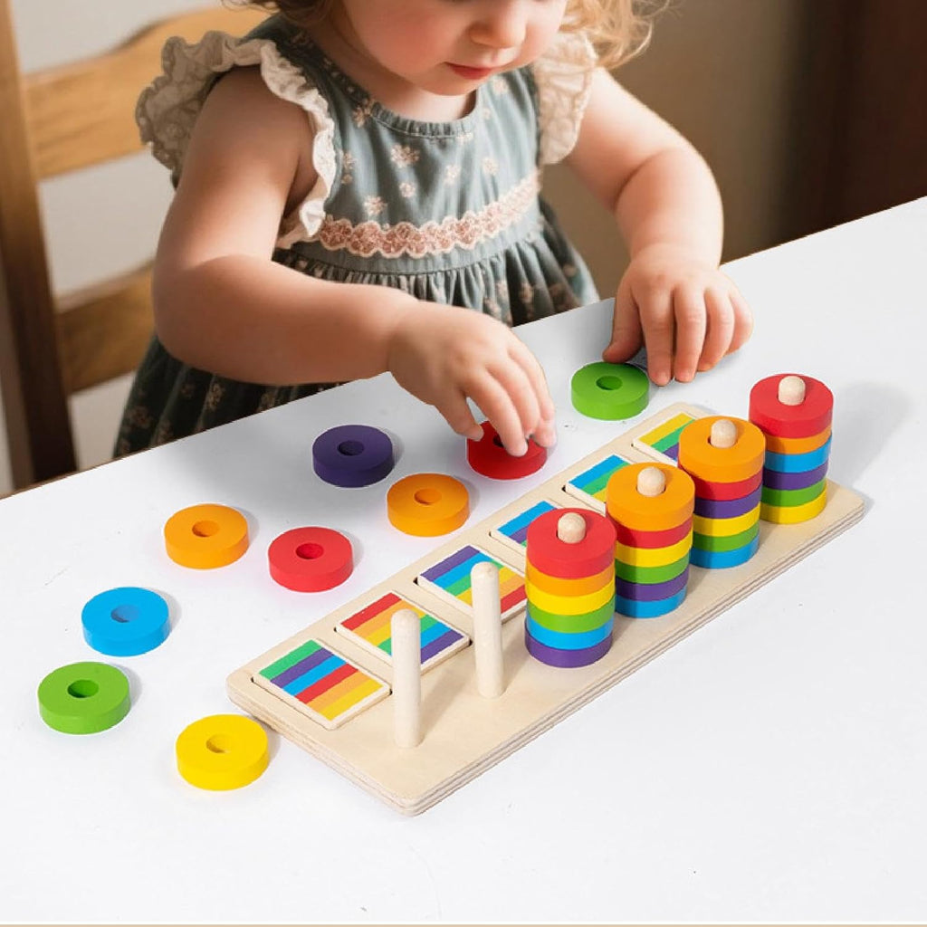 Wooden Montessori Color Matching Pillar Pair Set
