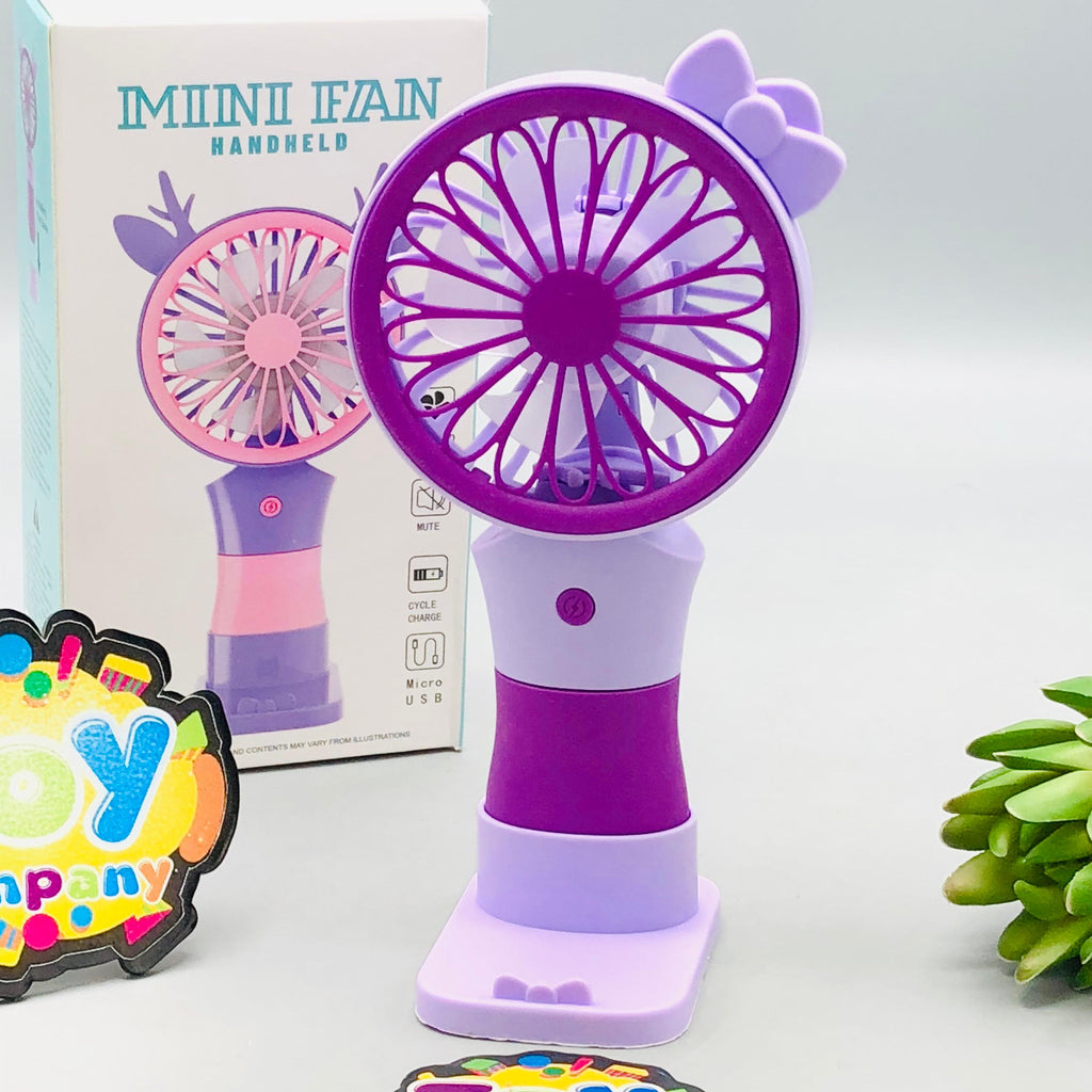 6.5" Rechargeable Cute Bow Design Mini Fan With Light