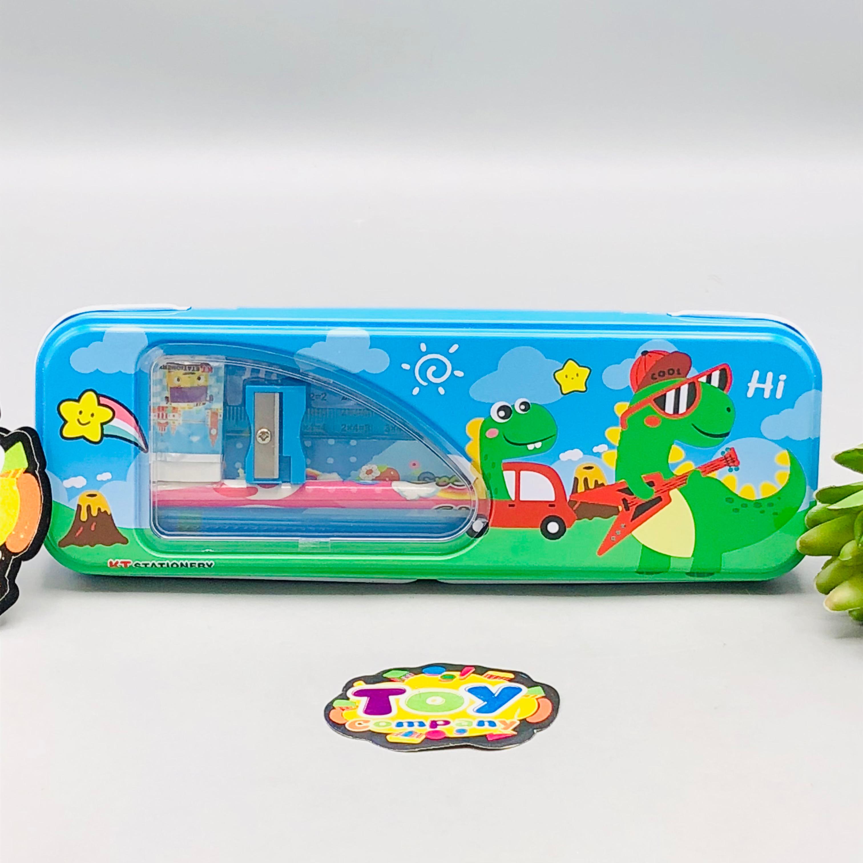 6Pcs Mini Dinosaur Themed Tin Geometry Box
