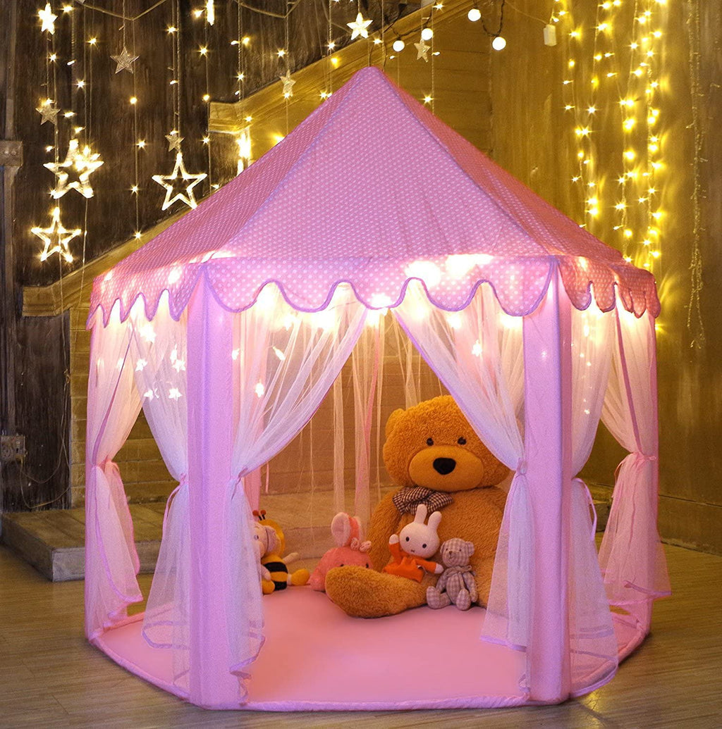 Princess Castle Play Tent House With Fairy Lights - Pink