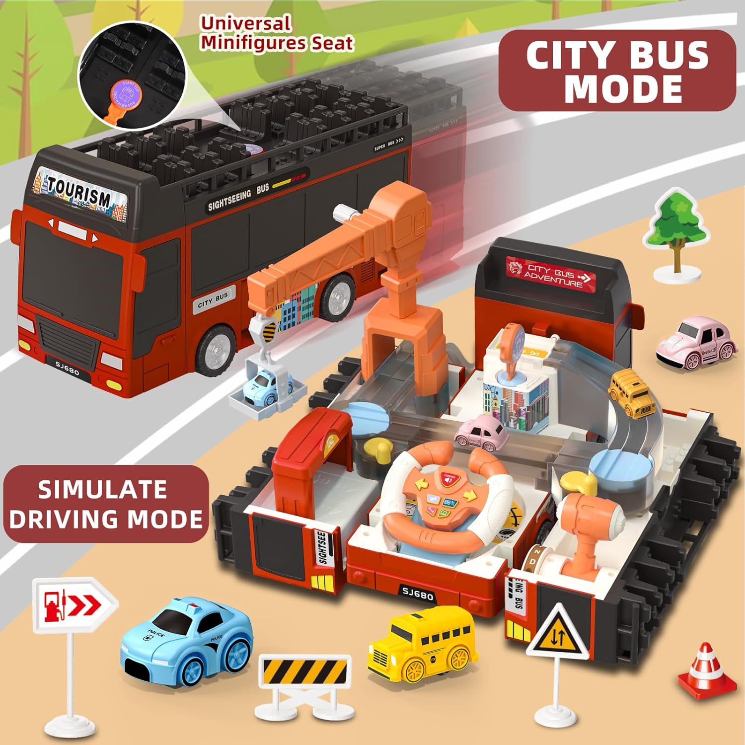 2in1 Deform Double Decker Bus Adventure Track - Red